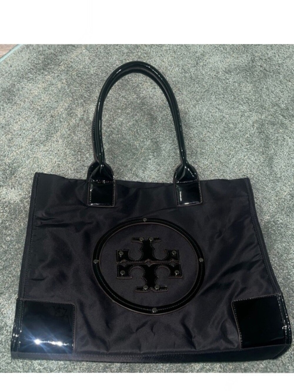 Tory Burch Black Logo Tote Bag, EC!